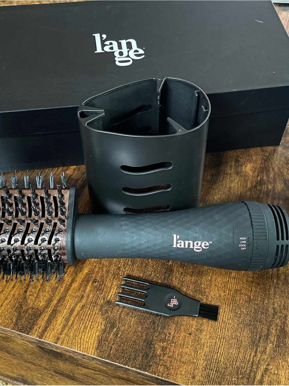 L'ange Black Round Hot Air Brush Styler with Rose Gold Barrel Accents